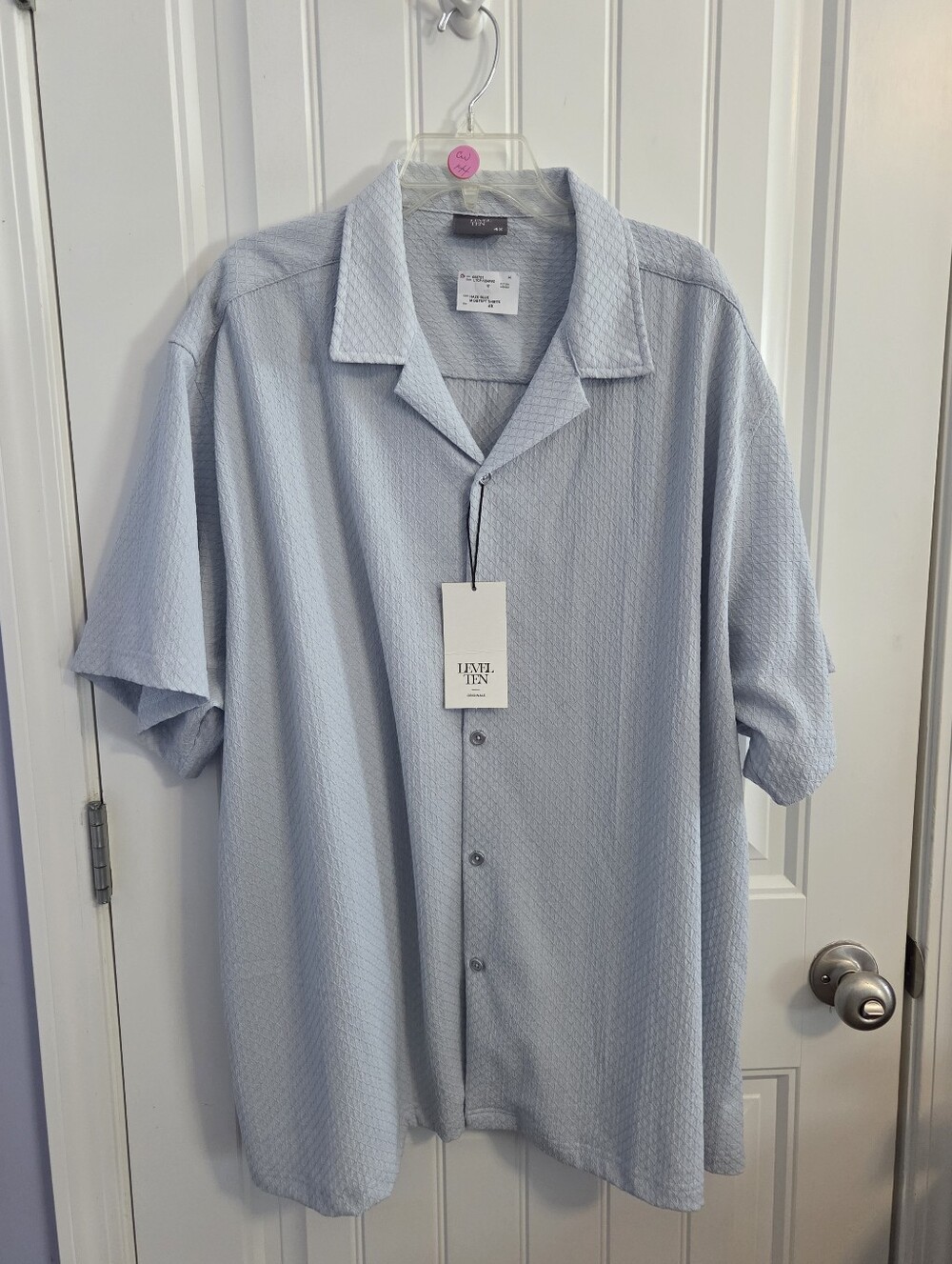 NWT Level Ten Mens 4X  Camp Shirt Haze Blue Button Up Textured Knit Short Sleeve